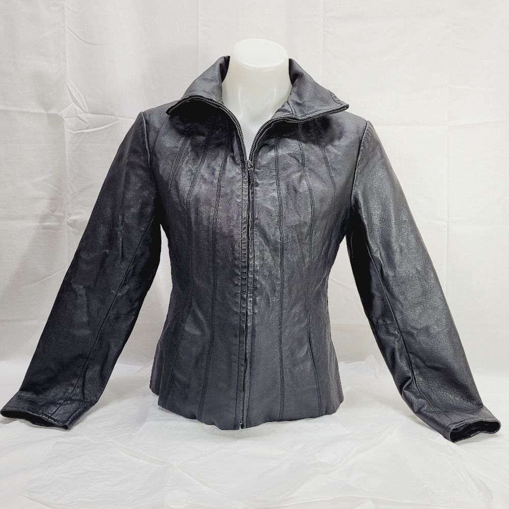 East 5th petite medium genuine leather full zip coat sparkle two pocket